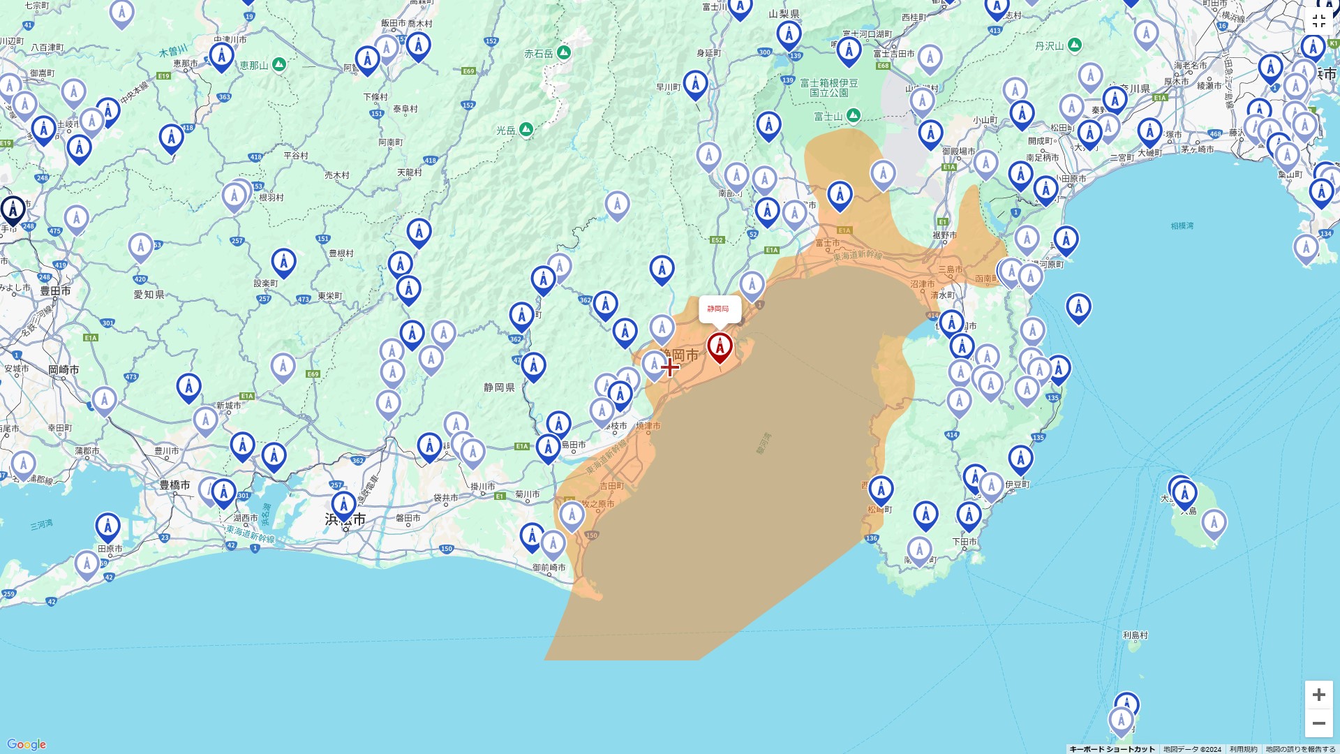 静岡県の地デジ電波受信状況