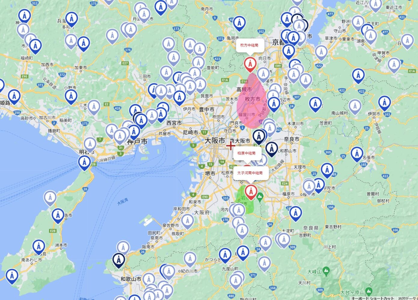 テレビ大阪をアンテナで視聴できるエリア