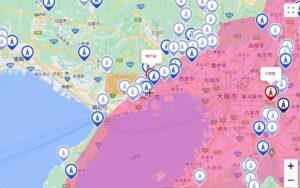 神戸局と大阪局の広域民放の電波が届くエリア